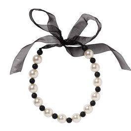 Black & pearl beaded ribbon necklace